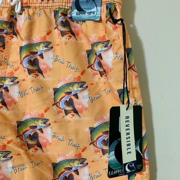 NWT Wave Life reversible Brook Trout board/swim shorts size 32 orange/green - Picture 2 of 5